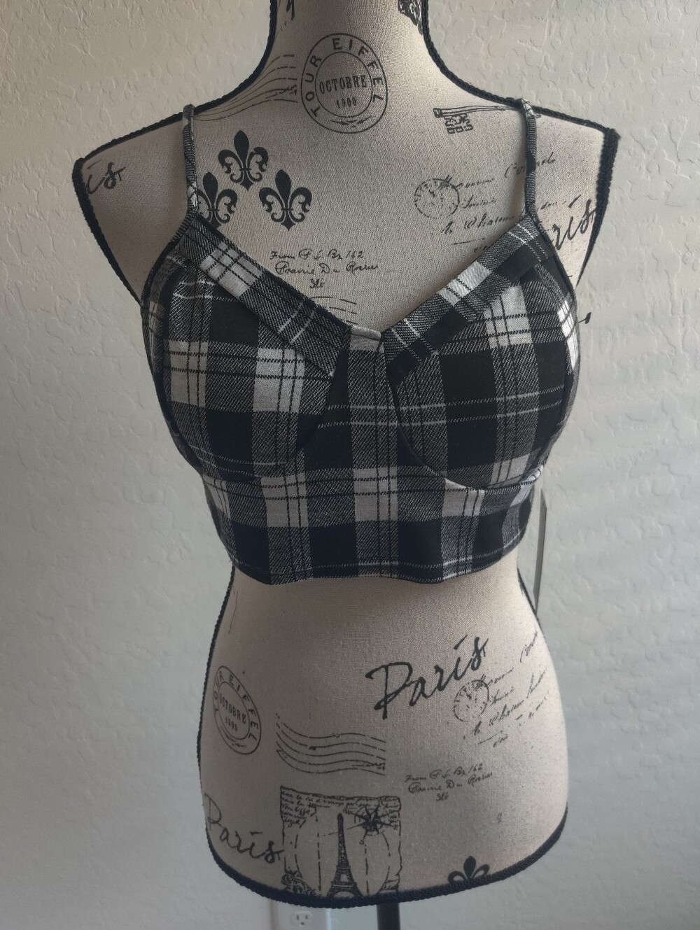 🆕 J For Justify Dark Academia Black & White Plaid Bustier Crop Top Festival_LG